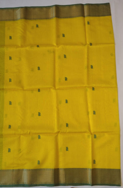 Maheshwari Handloom Silk-Cotton Saree – Yellow Green