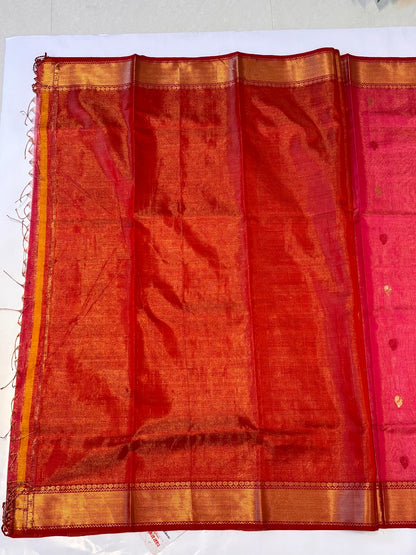 Handwoven Vibrant Pink Maheshwari Saree with Rich Zari Border