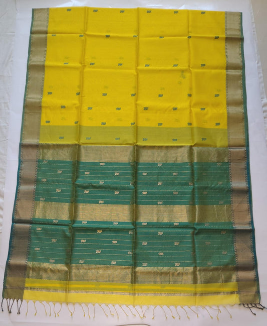 Maheshwari Handloom Silk-Cotton Saree – Yellow Green