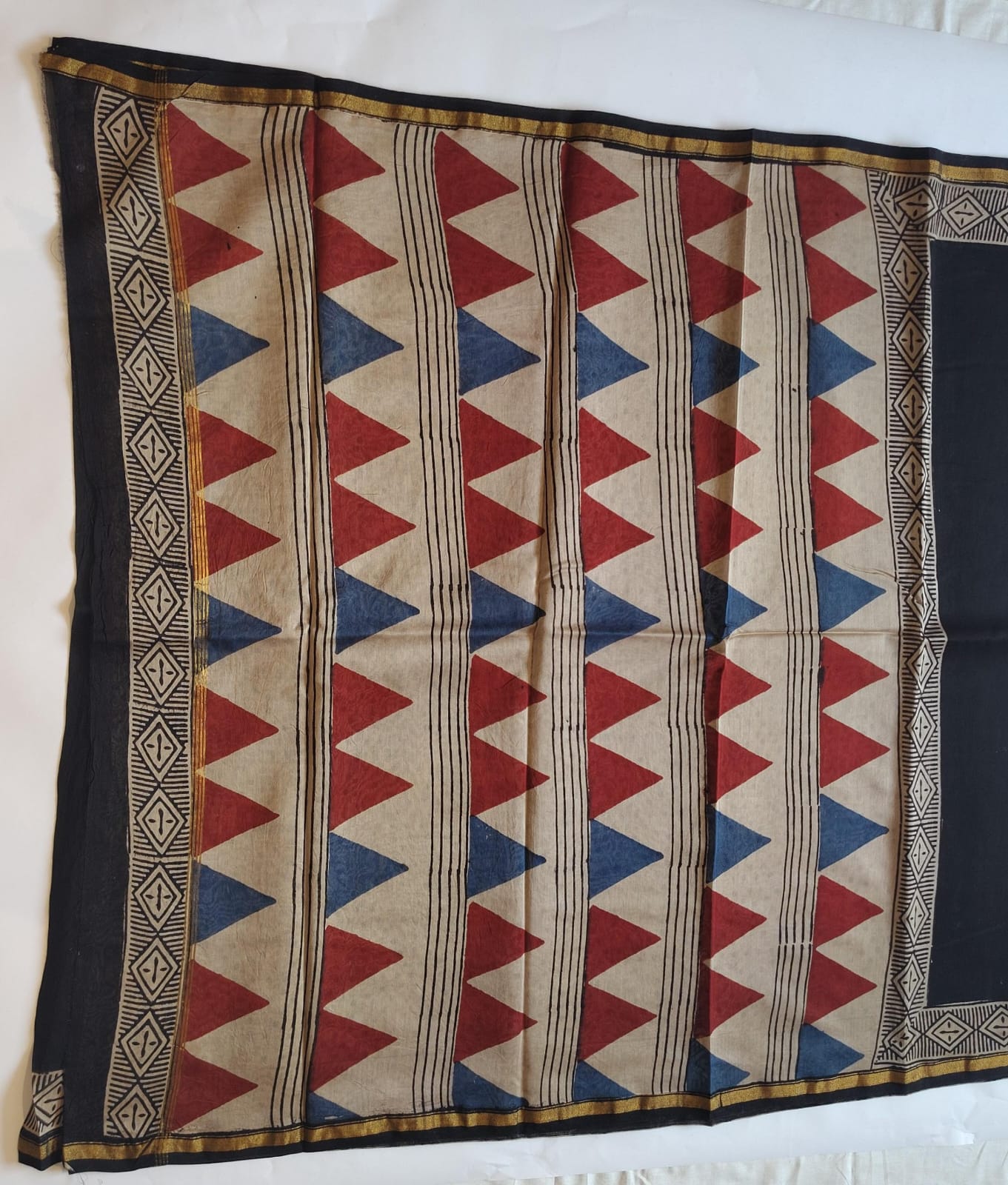 Chanderi Printed Saree – Crimson & Blue