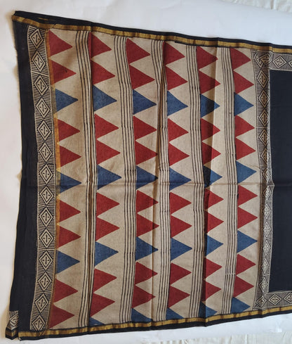 Chanderi Printed Saree – Crimson & Blue