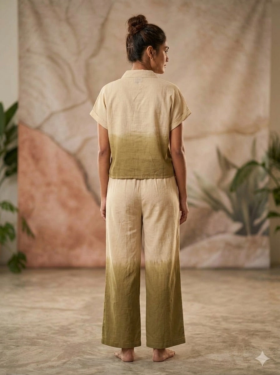 Olive Solid Collared Shirt Co-Ord Set