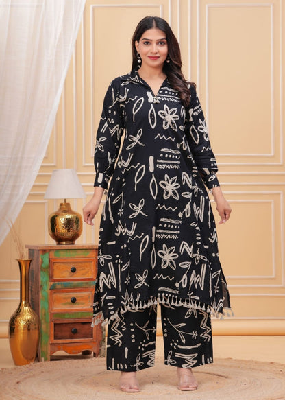 Black Abstract Print Pure Cotton Co-Ord Set