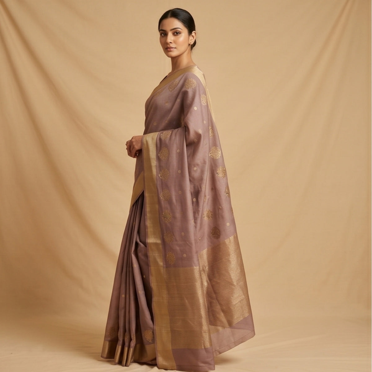 Chanderi Handwoven Saree – Earthy Brown