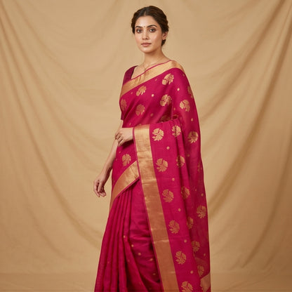 Chanderi Handwoven Saree – Vibrant Pink