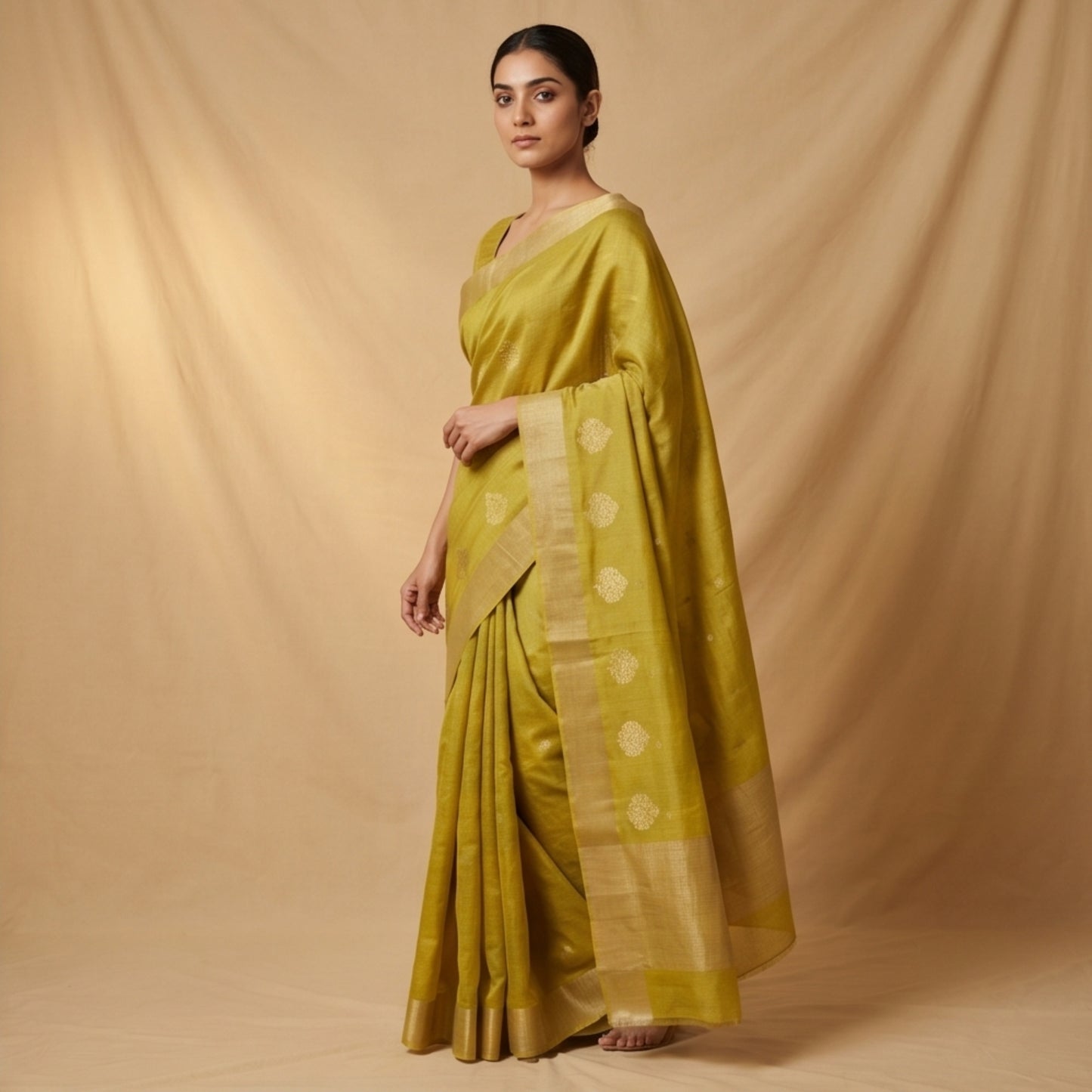 Chanderi Handwoven Saree – Sage Green