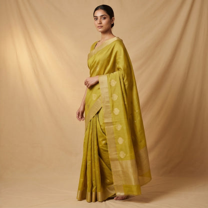 Chanderi Handwoven Saree – Sage Green