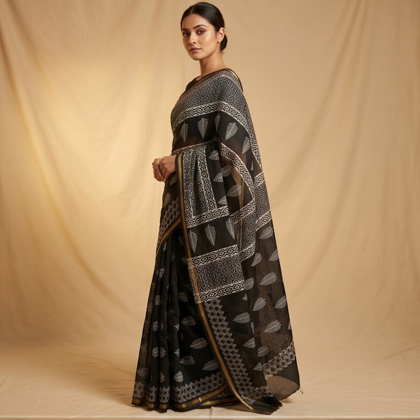 Chanderi Printed Saree – Ivory White