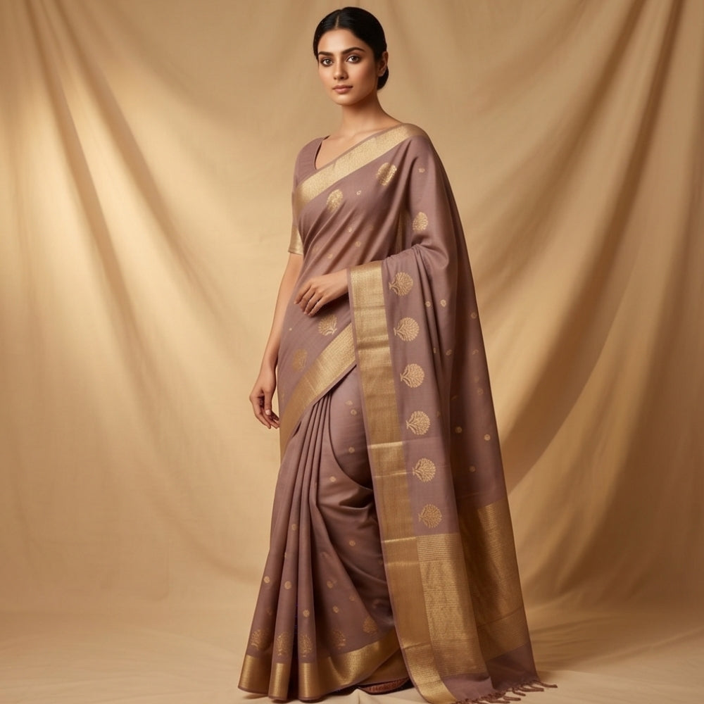 Maheshwari Handloom Silk-Cotton Saree – Ivory White