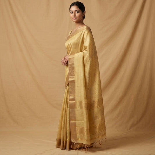 Handwoven Pista Green Maheshwari Saree with Blouse Piece