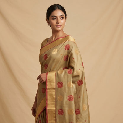 Chanderi Handwoven Saree – Sand Beige