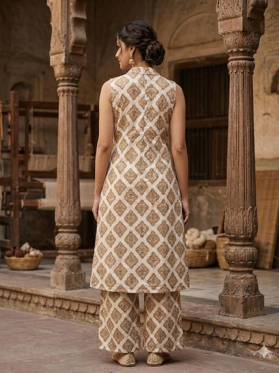 Naarangi Crafts Off White Ethnic Motif Cotton Co-Ord Set
