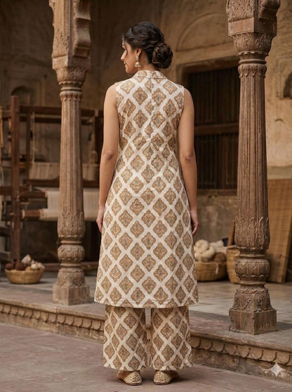 Naarangi Crafts Off White Ethnic Motif Cotton Co-Ord Set