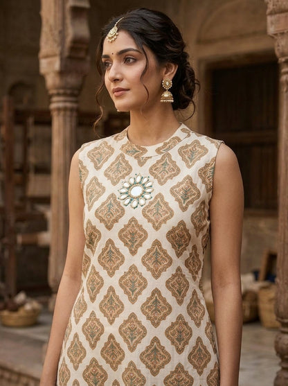 Naarangi Crafts Off White Ethnic Motif Cotton Co-Ord Set