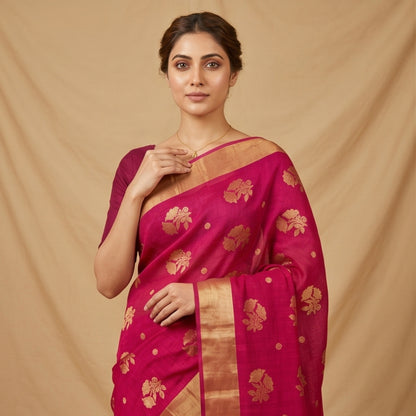Chanderi Handwoven Saree – Vibrant Pink