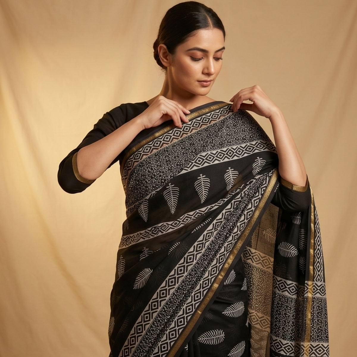 Chanderi Printed Saree – Ivory White
