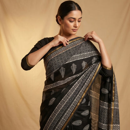 Chanderi Printed Saree – Ivory White