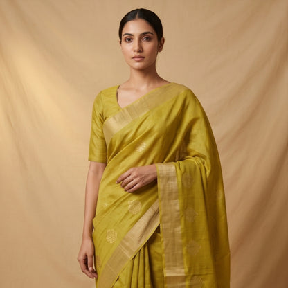 Chanderi Handwoven Saree – Sage Green