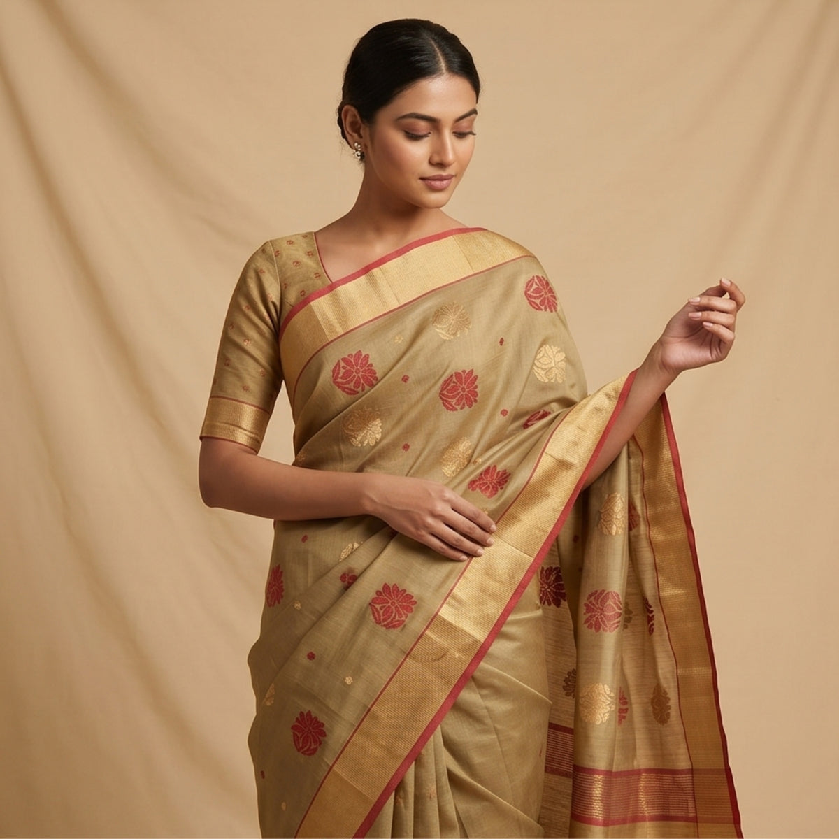 Chanderi Handwoven Saree – Sand Beige