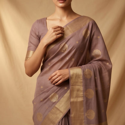 Maheshwari Handloom Silk-Cotton Saree – Ivory White