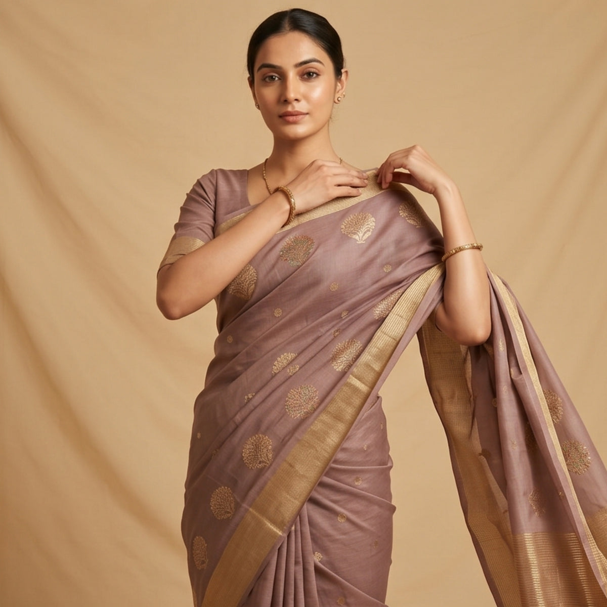 Chanderi Handwoven Saree – Earthy Brown