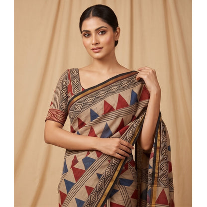 Chanderi Printed Saree – Crimson & Blue