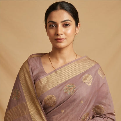 Chanderi Handwoven Saree – Earthy Brown