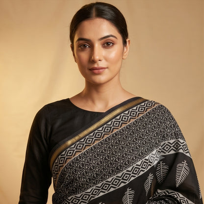 Chanderi Printed Saree – Ivory White
