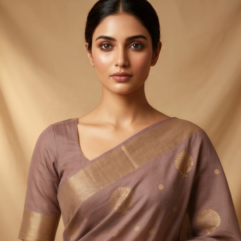 Maheshwari Handloom Silk-Cotton Saree – Ivory White