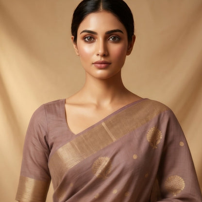 Maheshwari Handloom Silk-Cotton Saree – Ivory White