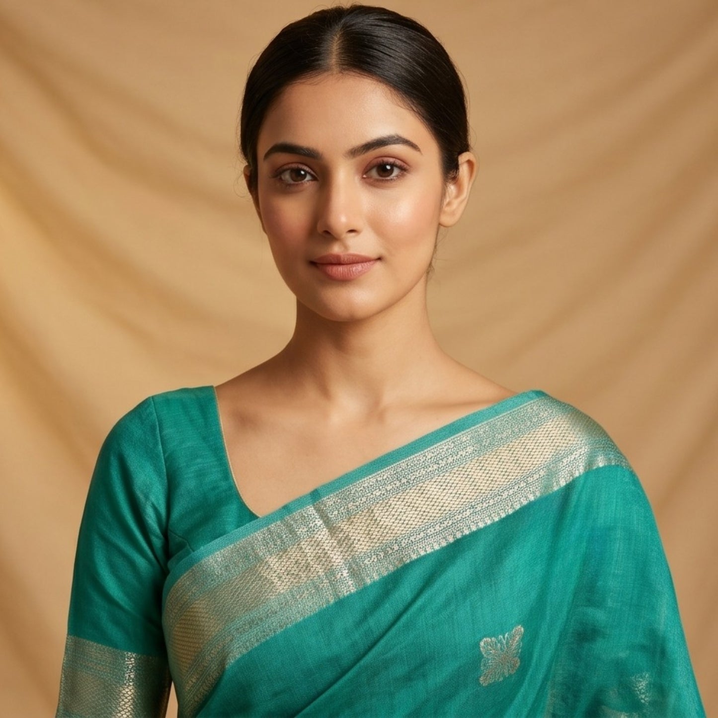 Maheshwari Handloom Silk-Cotton Saree – Emerald Green