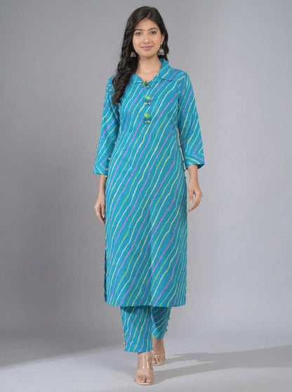 Blue Striped Pure Cotton Co-Ord Set