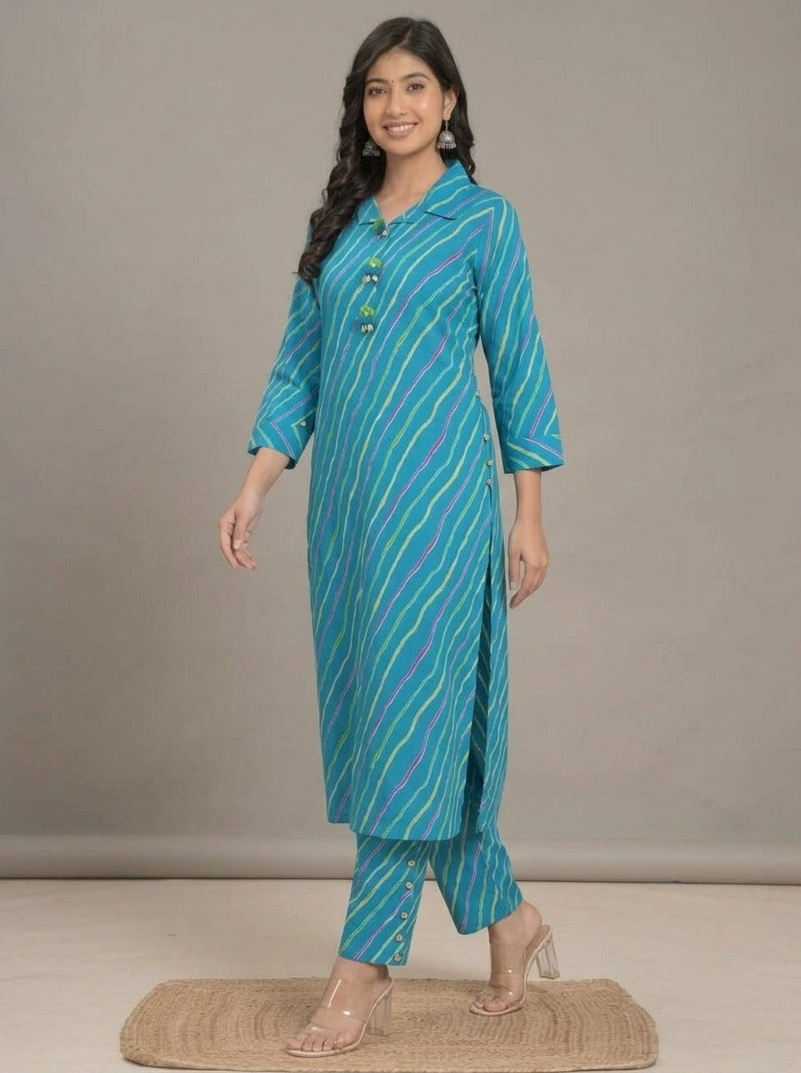 Blue Striped Pure Cotton Co-Ord Set