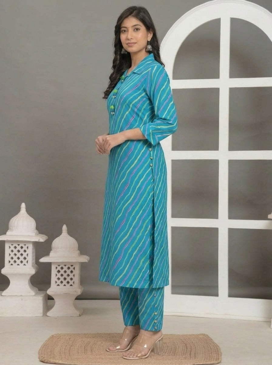 Blue Striped Pure Cotton Co-Ord Set