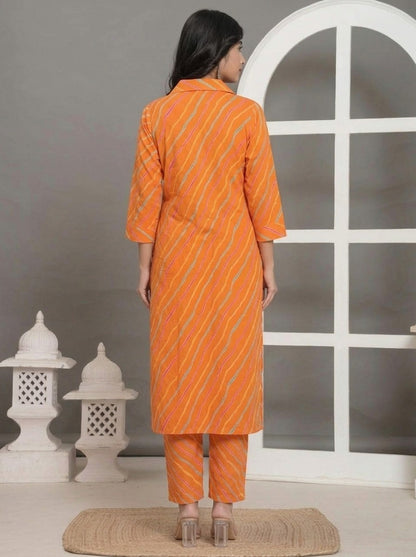 Orange Wavy Stripe Collared Co-Ord Set
