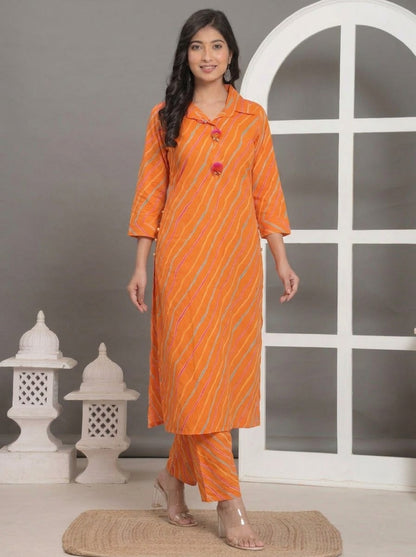 Orange Wavy Stripe Collared Co-Ord Set
