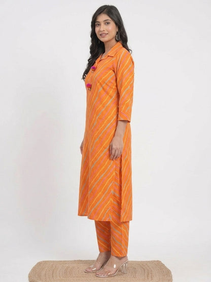 Orange Wavy Stripe Collared Co-Ord Set