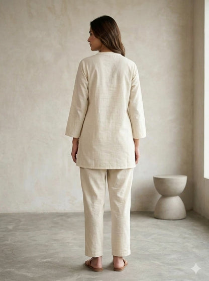 Off White Embellished Cotton Co-Ord Set
