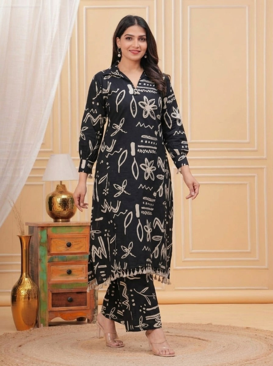 Black Abstract Print Pure Cotton Co-Ord Set